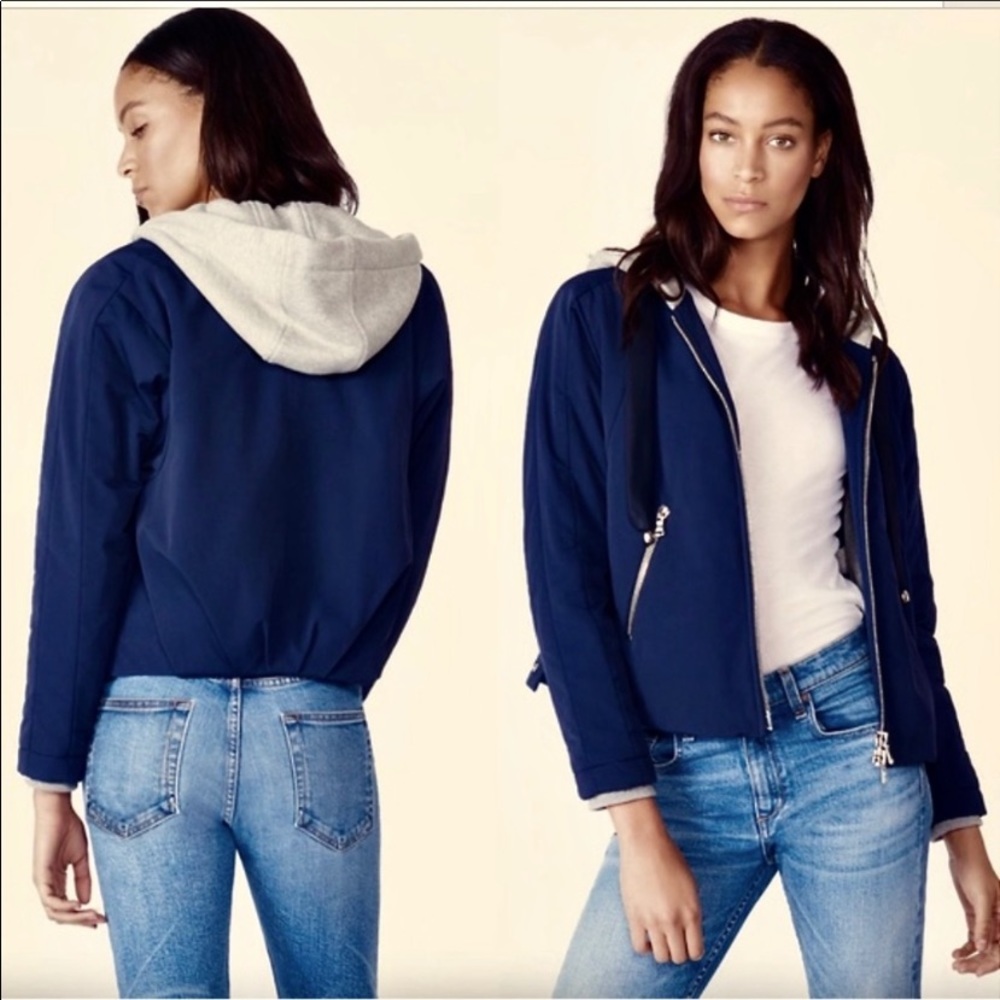 Veronica Beard Norton Bomber Jacket Zip Up Sweater Hood Navy Blue